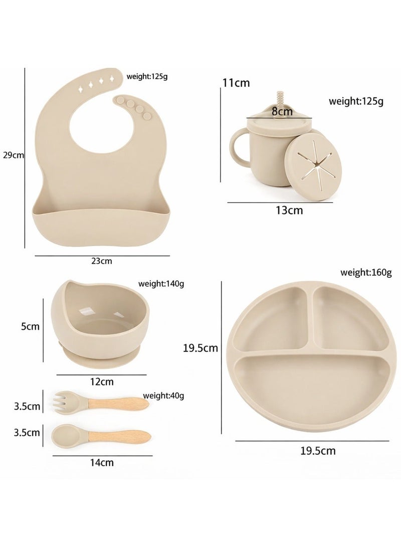 cartogivz Baby Food Feeding 7-Piece Set – Silicone Baby Feeding Kit with Bib, Suction Bowl, Divided Plate, Sippy Cup, Spoon & Fork - Image 2
